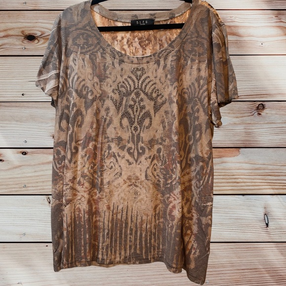 SOLD - B.L.E.U. Brown Metallic Short Sleeve - Picture 2 of 6